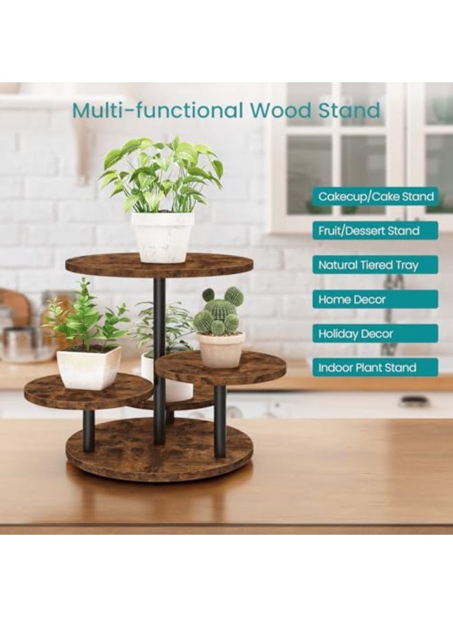Solerconm 3-Tier Rotating Dessert Stand, Wooden & Metal Cake Display with Round Trays for Parties, Weddings and Birthday Celebrations - Image 3